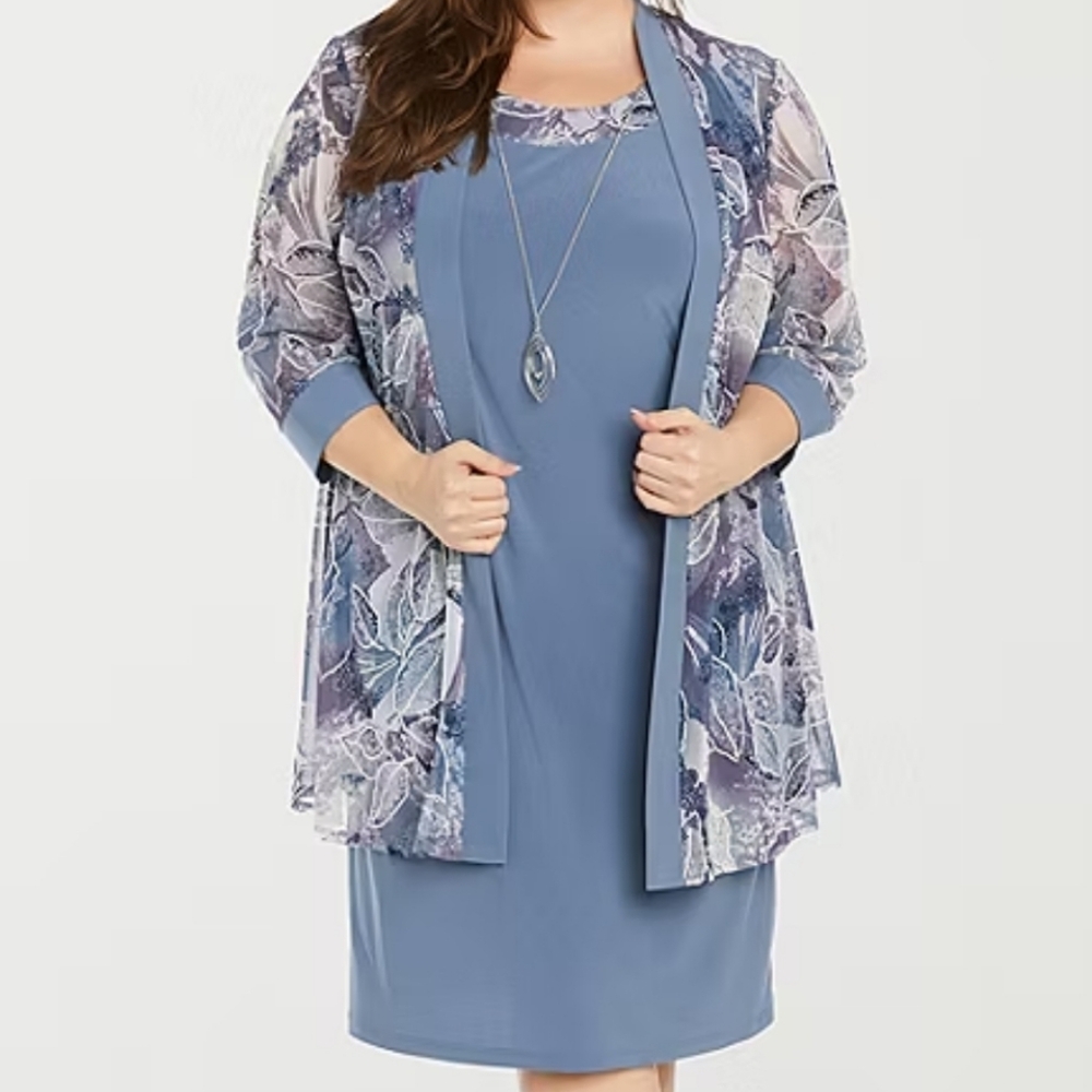 R&M Richards Collection 2 Piece Jacket Dress Set  Steel Blue Gray